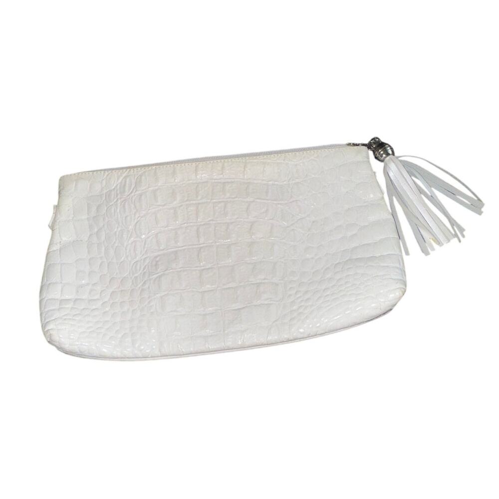 Due Fratelli Made In Canada Genuine‎ Leather White Faux Croc Embossed Clutch - Picture 11 of 11